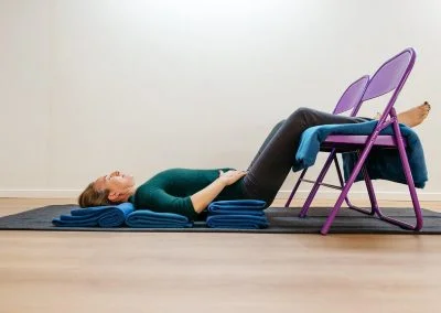 Karla Brodie, Restorative Yoga Teacher Training, Auckland, New Zealand - Supported Legs Up On Chair