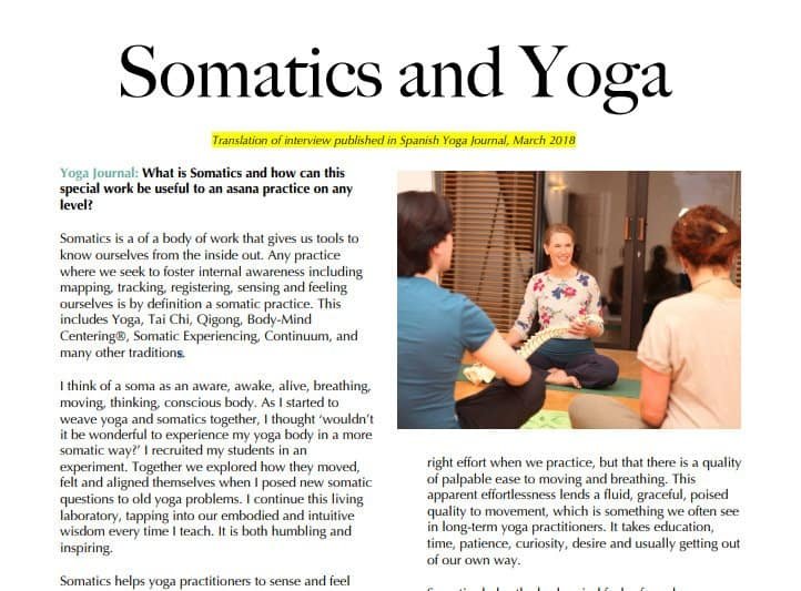 Lisa Petersen, Yoga Journal Article on Somatics and Yoga